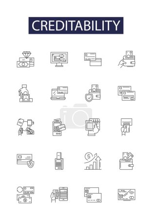 Illustration for Creditability line vector icons and signs. Reputable, Trustworthiness, Reliable, Veracity, Integrity, Honest, Legitimate, Trusty vector outline illustration set - Royalty Free Image