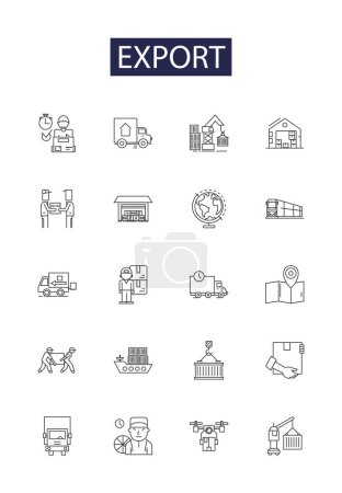 Illustration for Export line vector icons and signs. Exportable, Exportation, Exporter, Exportations, Expedited, Exporters, Exporting, Exports vector outline illustration set - Royalty Free Image