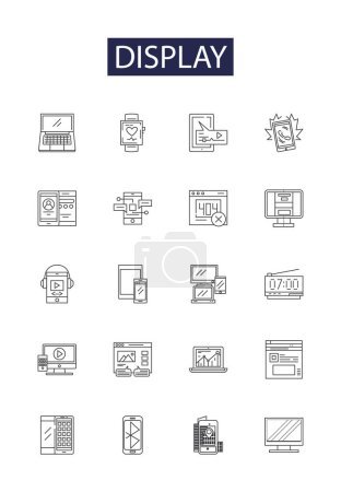 Illustration for Display line vector icons and signs. Screen, Exhibit, Present, Render, Presentation, Projection, Illuminate, Displaying vector outline illustration set - Royalty Free Image
