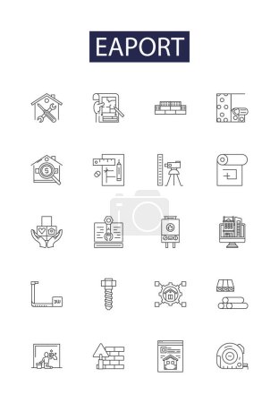 Illustration for Eaport line vector icons and signs. Departures, Arrivals, Terminals, Security, Flight, Baggage, Customs, Immigration vector outline illustration set - Royalty Free Image