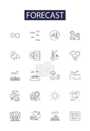 Illustration for Forecast line vector icons and signs. Anticipate, Foretell, Foresee, Presage, Forecast, Foreshadows, Conjecture, Prognosticate vector outline illustration set - Royalty Free Image