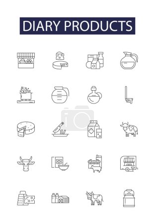 Illustration for Diary products line vector icons and signs. Diary, Notebook, Planner, Logbook, Agenda, Calendar, Stickers, Pen vector outline illustration set - Royalty Free Image