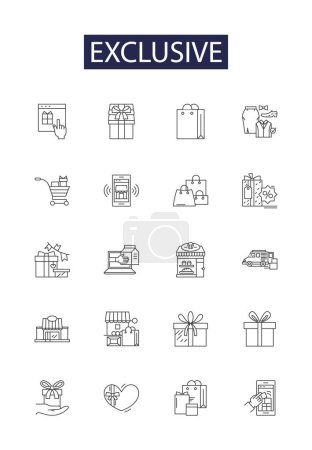 Illustration for Exclusive line vector icons and signs. Discrete, Secluded, Particular, Special, Select, Elitist, Delimited, Proprietary vector outline illustration set - Royalty Free Image