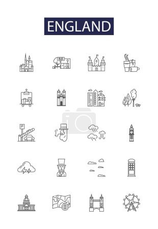 Illustration for England line vector icons and signs. British, UK, Isles, Albion, Loegria, Britannia, London, Union vector outline illustration set - Royalty Free Image
