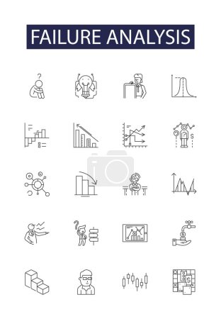 Illustration for Failure analysis line vector icons and signs. Analysis, Malfunction, Blame, Mistake, Error, Defect, Problem, Faults vector outline illustration set - Royalty Free Image