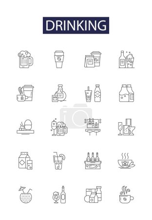Ilustración de Beber iconos vectoriales de línea y signos. Gulp, Quaff, Sip, Draught, Gulping, Swig, Swill, Liquor vector esquema ilustración conjunto - Imagen libre de derechos