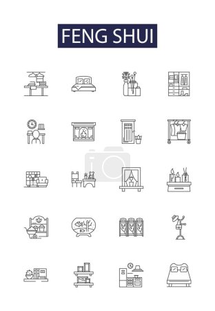 Illustration for Feng shui line vector icons and signs. Harmony, Flow, Balance, Landscape, Vastu, Bagua, Harmony, Nature vector outline illustration set - Royalty Free Image