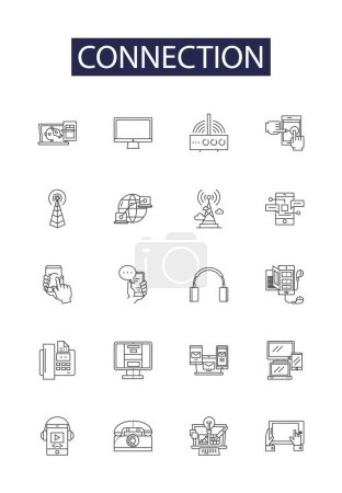 Illustration for Connection line vector icons and signs. Bond, Interface, Join, Couple, Bridge, Tie, Linkage, Nexus vector outline illustration set - Royalty Free Image