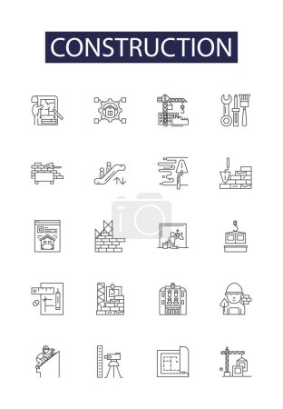Illustration for Construction line vector icons and signs. Masonry, Design, Renovation, Civil, Engineering, Concrete, Architecture, Material vector outline illustration set - Royalty Free Image