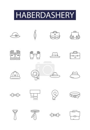 Illustration for Haberdashery line vector icons and signs. background, textile, craft, sewing, fashion, thread, tailor,needle vector outline illustration set - Royalty Free Image