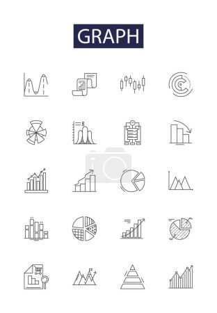 Illustration for Graph line vector icons and signs. Chart, Diagram, Plot, Network, Curve, Map, Path, Model vector outline illustration set - Royalty Free Image