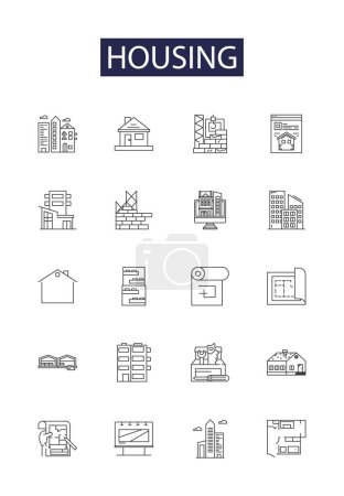 Illustration for Housing line vector icons and signs. Residence, Townhouse, Home, Shack, Condo, Unit, Cottage,Habitation vector outline illustration set - Royalty Free Image