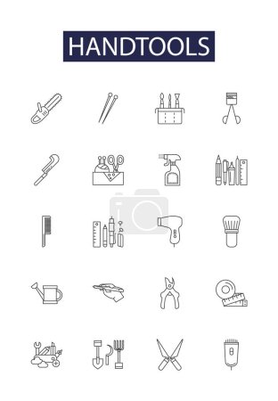 Illustration for Handtools line vector icons and signs. Pliers, Hammers, Screwdrivers, Drills, Saws, Files, Chisels, Rulers vector outline illustration set - Royalty Free Image