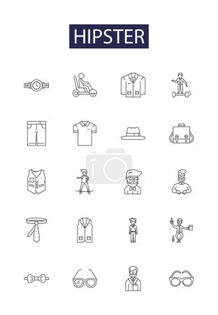 Illustration for Hipster line vector icons and signs. Retro, Artsy, Indie, Boho, Unconventional, Bohemian, Eclectic, Sustainable vector outline illustration set - Royalty Free Image