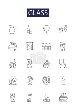 Illustration for Glass line vector icons and signs. window, pane, glasses, jar, bottle, mirror, vase, stained vector outline illustration set - Royalty Free Image