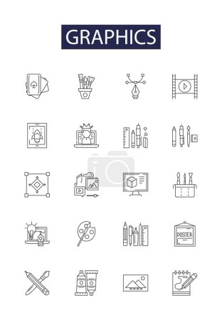 Illustration for Graphics line vector icons and signs. Design, Art, Vector, Rendering, Imaging, Illustration, Modeling, Shapes vector outline illustration set - Royalty Free Image