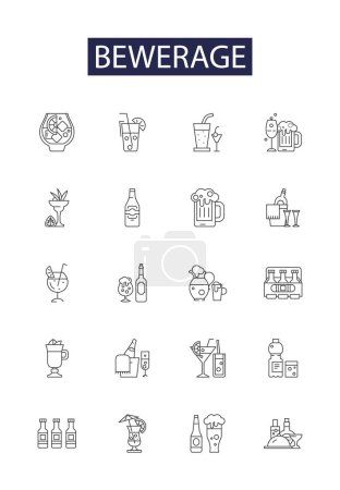 Illustration for Bewerage line vector icons and signs. Elixir, Malt, Slurp, Julip, Soda, Nougat, Sarsaparilla, Mead vector outline illustration set - Royalty Free Image
