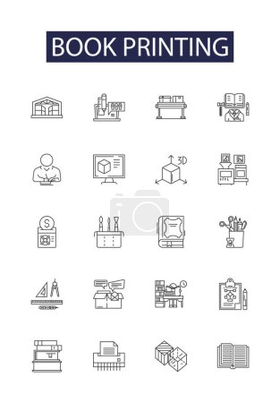 Illustration for Book printing line vector icons and signs. Binding, Covering, Offset, Printing, Finishing, Typesetting, Handbound, Hardback vector outline illustration set - Royalty Free Image