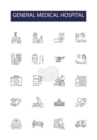 General medical hospital line vector icons and signs. Medical, General, Clinic, Care, Treatment, Practice, Doctor, Surgery vector outline illustration set