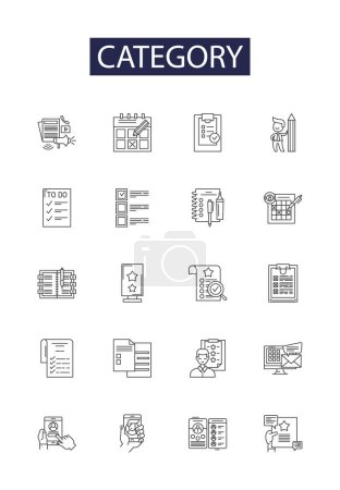 Illustration for Category line vector icons and signs. Division, Type, Domain, Genre, Set, Group, Sort, Categorization vector outline illustration set - Royalty Free Image