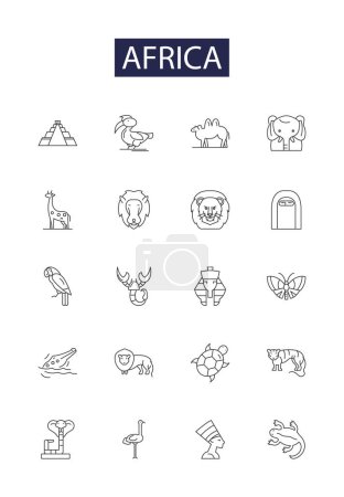 Illustration for Africa line vector icons and signs. continent, nations, savanna, deserts, wildlife, cultures, safari, jungles vector outline illustration set - Royalty Free Image