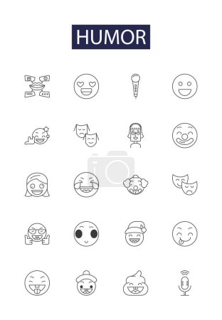Illustration for Humor line vector icons and signs. Gag, Jest, Witty, Mirth, Joke, Wit, Chuckle, Tease vector outline illustration set - Royalty Free Image