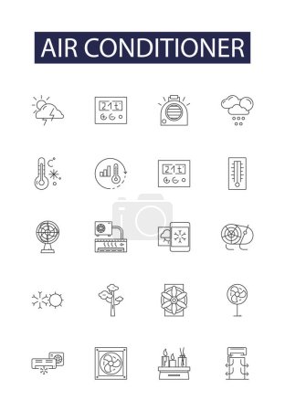 Illustration for Air conditioner line vector icons and signs. AC, Conditioner, Climate, Cooler, Refrigerant, Refrigeration, Condenser, Fan vector outline illustration set - Royalty Free Image