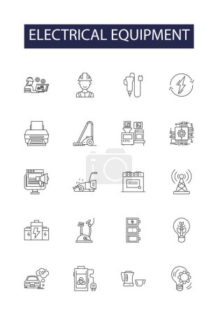 Illustration for Electrical equipment line vector icons and signs. equipment, wiring, switch, capacitor, transformer, plug, outlet, cable vector outline illustration set - Royalty Free Image