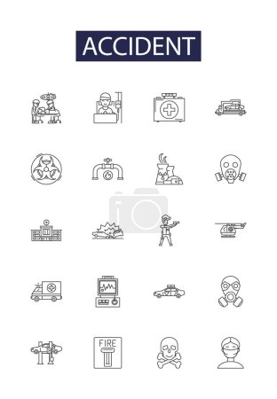 Illustration for Accident line vector icons and signs. Crash, Smash, Collision, Bump, Smack, Fumble, Slip,Snag vector outline illustration set - Royalty Free Image