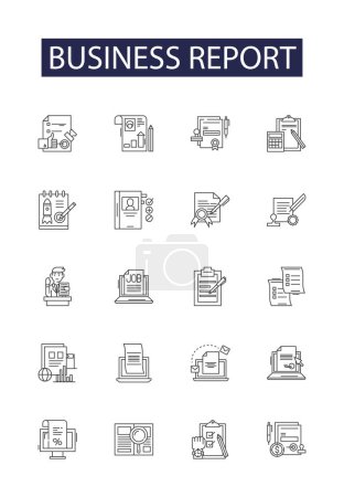 Illustration for Business report line vector icons and signs. Report, Analytics, Strategy, Planning, Profits, Losses, Analysis, Studies vector outline illustration set - Royalty Free Image
