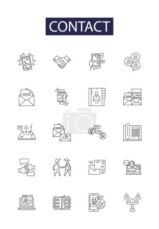 Illustration for Contact line vector icons and signs. Touch, Reach, Converse, Relate, Interact, Commune, Telephone, Telecommunicate vector outline illustration set - Royalty Free Image