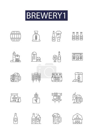 Illustration for Brewery1 line vector icons and signs. Beer, Bar, Pub, Brewing, Ale, Malt, Hops, Lager vector outline illustration set - Royalty Free Image