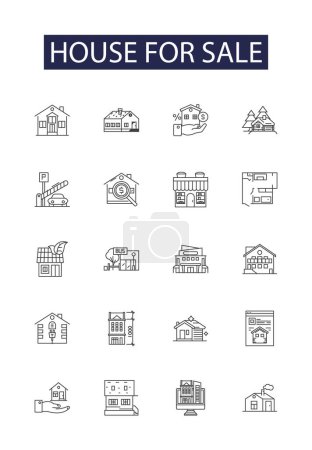 Ilustración de Casa en venta línea vectorial iconos y signos. Venta, Comprar, Casa, Propiedad, Para, Inmobiliaria, Inmobiliaria, Conjunto de ilustración de contorno de vector asequible - Imagen libre de derechos