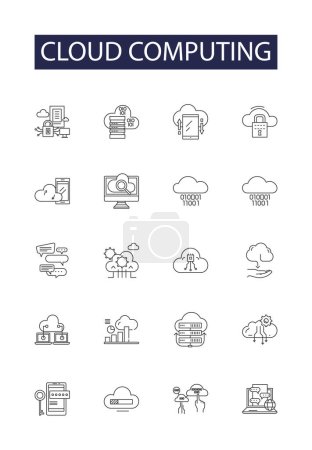 Illustration for Cloud computing line vector icons and signs. Computing, Storage, Services, Networking, Platform, Security, Solutions, Deployment vector outline illustration set - Royalty Free Image