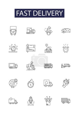 Illustration for Fast delivery line vector icons and signs. Urgent, Swift, Speedy, Express, Quick, Immediate, Rapid,Fleet vector outline illustration set - Royalty Free Image