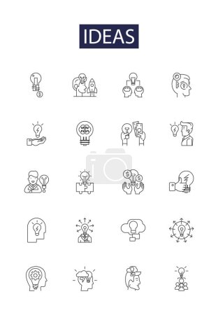 Illustration for Ideas line vector icons and signs. Thoughts, Notions, Imagination, Proposals, Beliefs, Plans, Strategies, Vision vector outline illustration set - Royalty Free Image