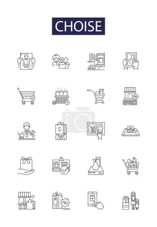 Illustration for Choise line vector icons and signs. select, opt, choose, opt for, take, decide, pick out, designate vector outline illustration set - Royalty Free Image