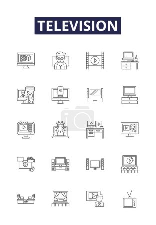 Ilustración de Línea de televisión vectorial iconos y signos. Monitor, Set, Plasma, LCD, led, Pantalla, Televisión, Broadcast vector esquema ilustración conjunto - Imagen libre de derechos