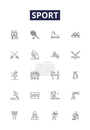 Illustration for Sport line vector icons and signs. Soccer, Basketball, Boxing, Marathon, Tennis, Golf, Rugby, Swimming vector outline illustration set - Royalty Free Image