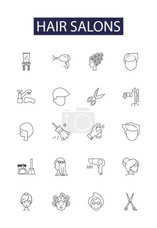 Illustration for Hair salons line vector icons and signs. Blowouts, Coloring, Styling, Updos, Perms, Highlights, Keratin, Extensions vector outline illustration set - Royalty Free Image