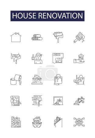 Illustration for House renovation line vector icons and signs. House, Remodel, Refurbish, Redecorate, Upgrade, Reconfigure, Modernize, Repair vector outline illustration set - Royalty Free Image