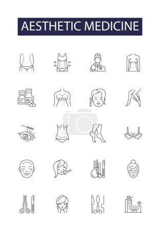 Illustration for Aesthetic medicine line vector icons and signs. Medicine, Cosmetic, Skin, Rejuvenation, Procedures, Skin-care, Treatment, Surgery vector outline illustration set - Royalty Free Image