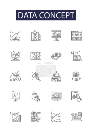 Ilustración de Concepto de datos línea vectorial iconos y signos. Concepto, Análisis, Perspectivas, Procesamiento, Almacenamiento, Minería, Estructurado, Modelado esquema vectorial conjunto de ilustración - Imagen libre de derechos