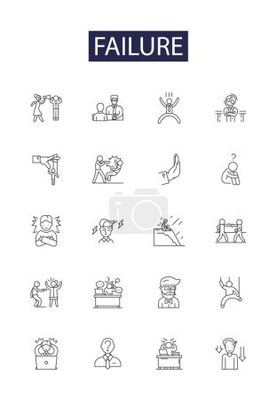 Illustration for Failure line vector icons and signs. Defeat, Error, Setback, Flop, Rejection, Botch, Fizzle, Flaw vector outline illustration set - Royalty Free Image