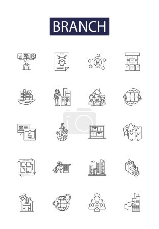 Illustration for Branch line vector icons and signs. Twig, Limb, Offshoot, Extension, Forks, Foliage, Forking, Split vector outline illustration set - Royalty Free Image