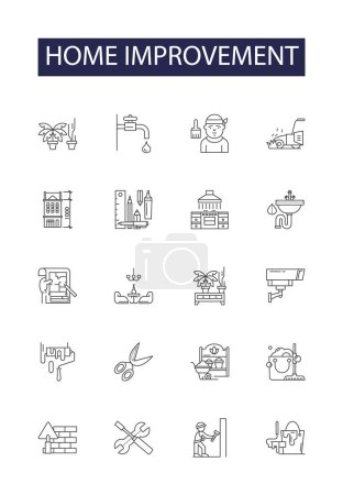 Home improvement line vector icons and signs. Remodeling, Repairs, Decorating, Painting, Insulation, Plumbing, Flooring, Windows vector outline illustration set