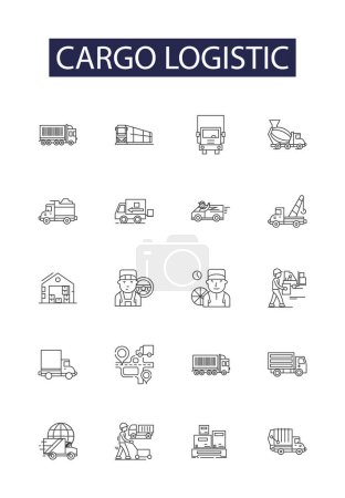 Illustration for Cargo logistic line vector icons and signs. Logistics, Shipping, Delivery, Tracking, Transportation, Management, Warehousing, Container vector outline illustration set - Royalty Free Image