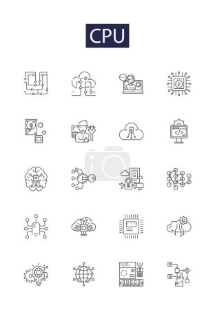Illustration for Cpu line vector icons and signs. CPU, Core, Central, Unit, Control, Clock, Computation, Chip vector outline illustration set - Royalty Free Image