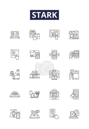 Illustration for Stark line vector icons and signs. Rigid, Sharp, Defined, Severe, Bold, Clear, Hard, Harsh vector outline illustration set - Royalty Free Image