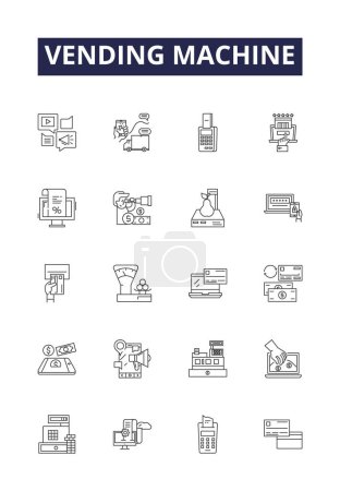 Illustration for Vending machine line vector icons and signs. Machine, Automated, Retailer, Drinks, Foods, Snacks, Merchandise, Cold vector outline illustration set - Royalty Free Image